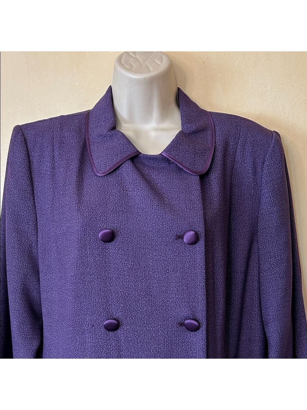 Diane Von Furstenberg Double-Breasted Violet Silk Frock Coat size M - Picture 2 of 10